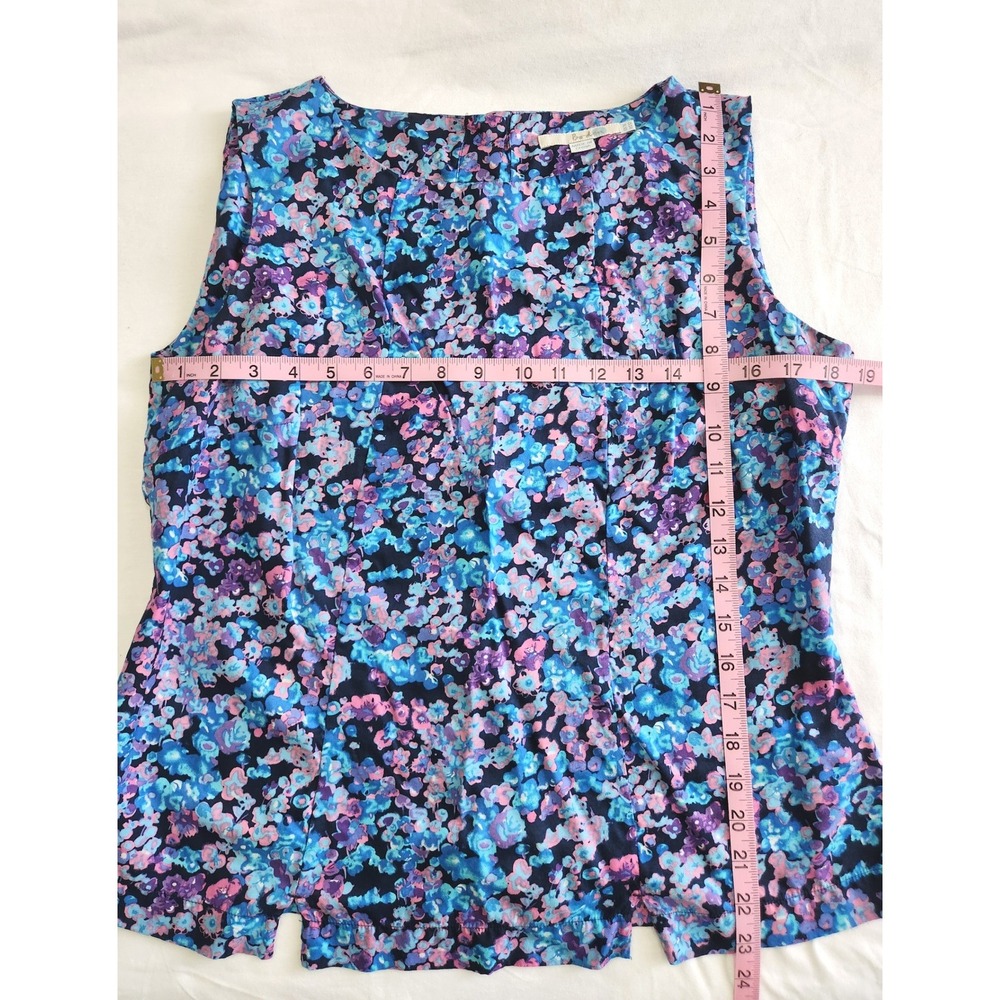 Boden Blue Purple Floral Silk Blend Sleeveless Button Back Blouse Top US 12 - Picture 3 of 6